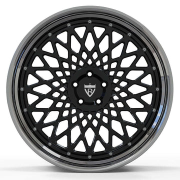 Custom forged 22-inch deep lip rim with unique black mesh design, perfect for Mercedes Benz wheels.